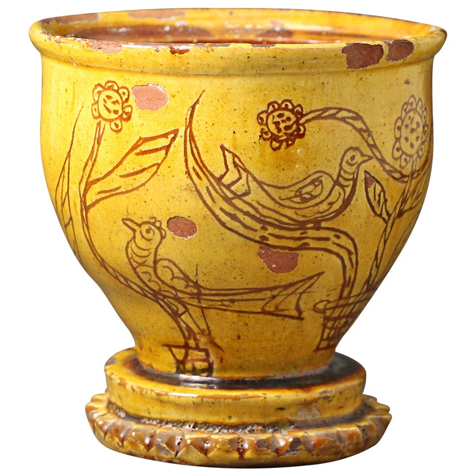 Naive Earthenware Sgraffito Decorated Pot For Sale