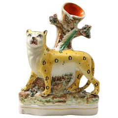 Antique Staffordshire Pottery Figure of a Standing Leopard