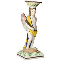 Antique English or Welsh Pottery Figure of an Angel Holding a Flaming Torch
