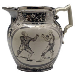 Antique Pugilistic Commemorative Silver Luster Pitcher of the Boxers Molyneux and Cribb