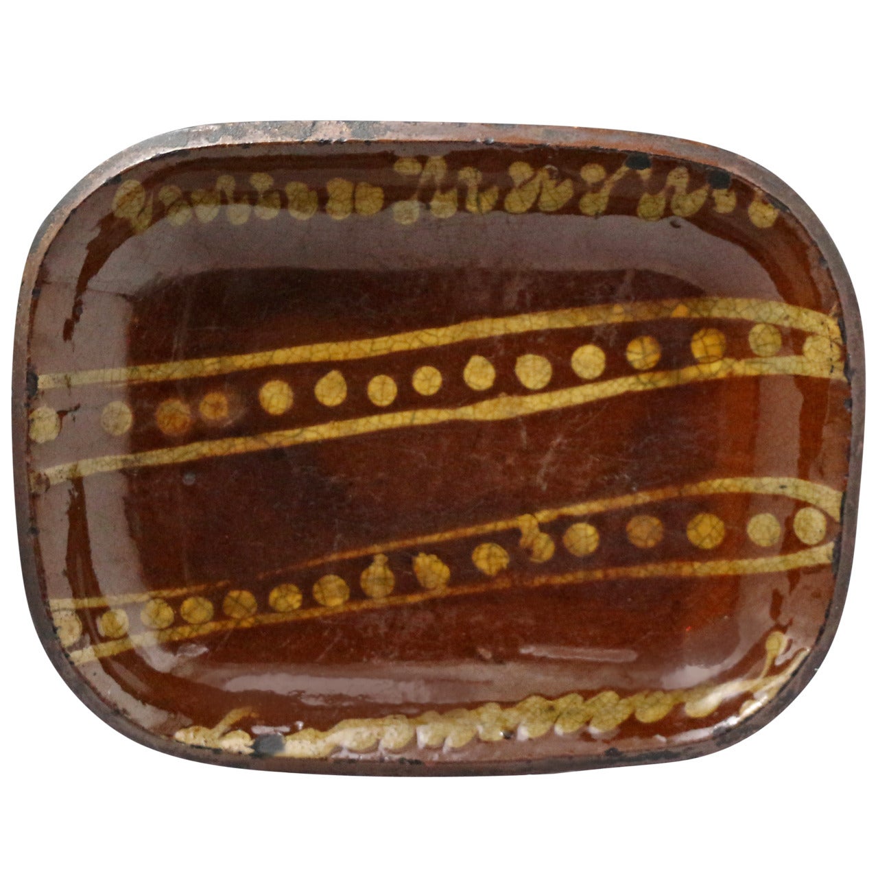 Antique period English slipware earthenware baking or loaf dish late 18thc. For Sale