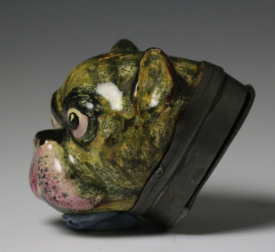 British Pottery Figure of Pug Dog's Head in the Form of a Snuff Box