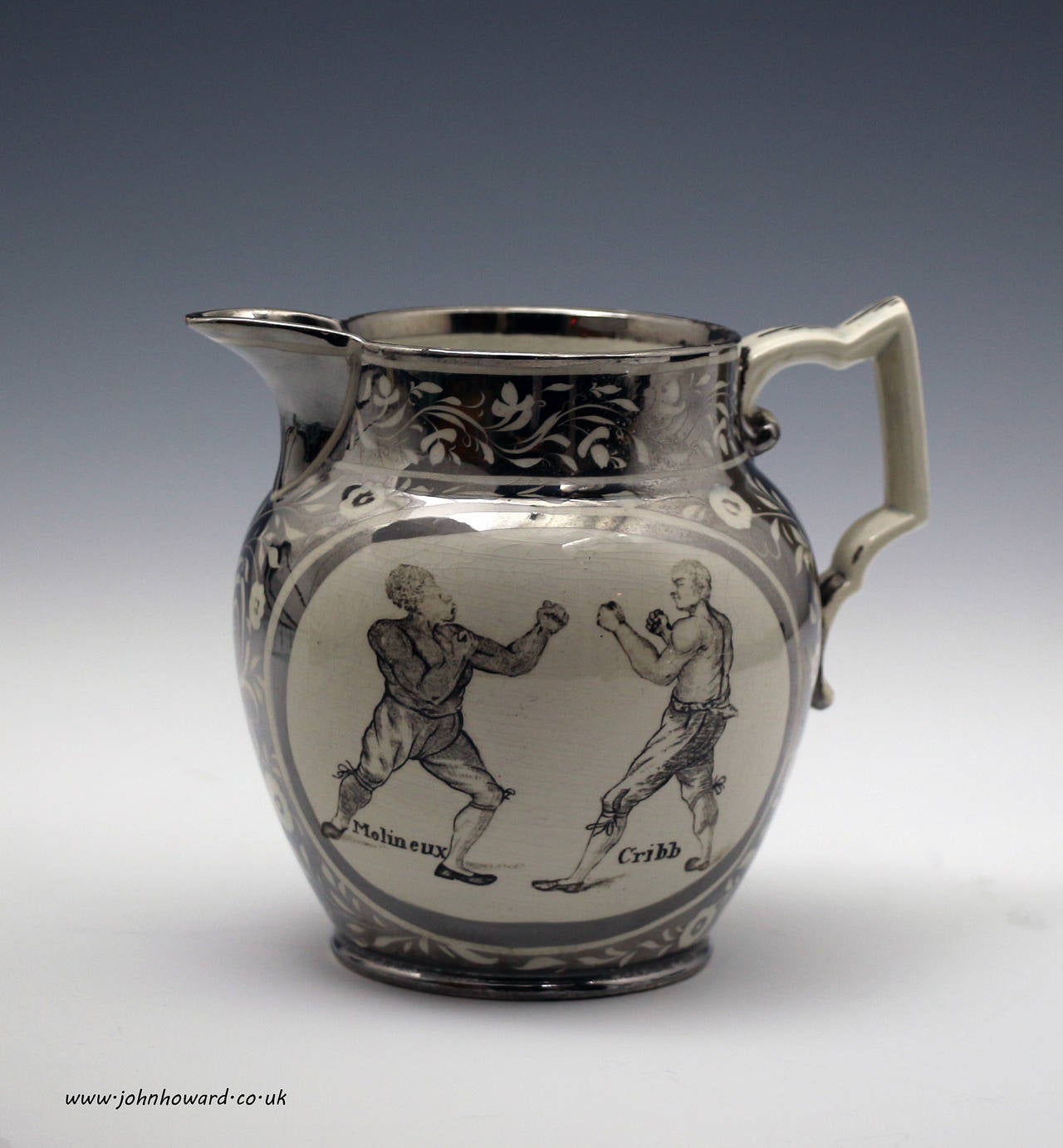 Pugilistic Commemorative Silver Luster Pitcher of the Boxers Molyneux and Cribb