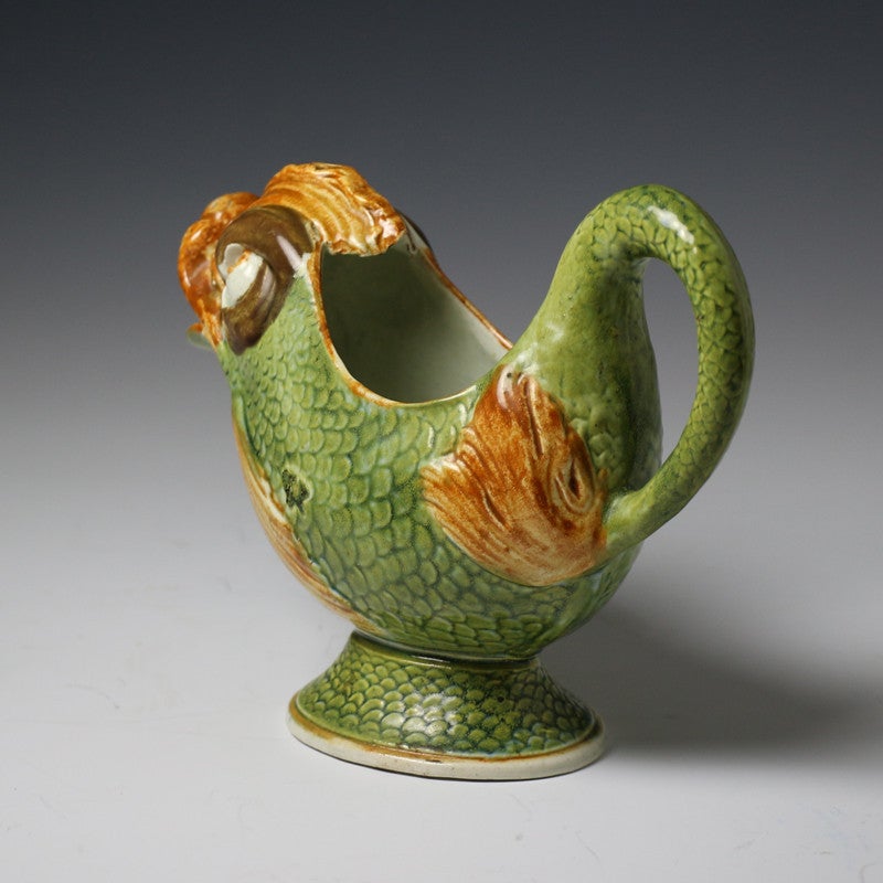 Antique English Pottery Prattware Sauce Boat in the Form of a Dolphin In Good Condition In Woodstock, OXFORDSHIRE