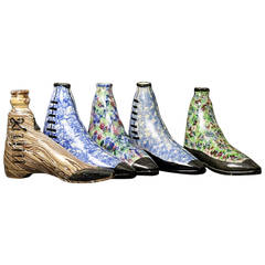 Antique Collection of Scottish Pottery Boot Spirit Flasks, Mid-19th Century