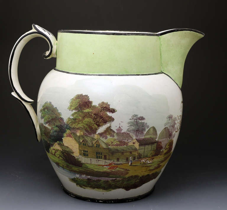 Antique English Pottery Pitcher Large Scaled with Hand Painted Rural Scenes of a Fox Hunt Dated 1813 2