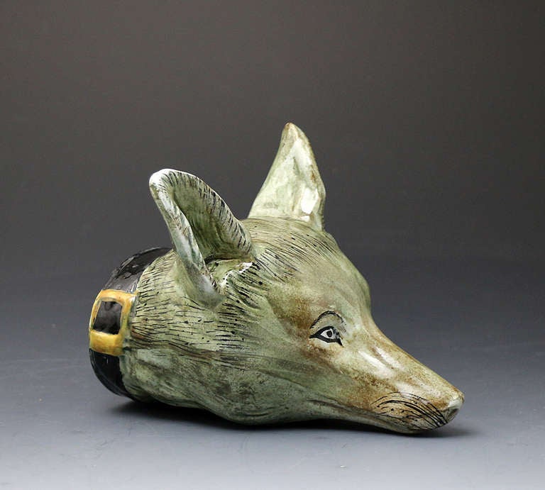 Antique Scottish Pottery Fox Head Stirrup Cup Early 19th Century Period In Excellent Condition In Woodstock, OXFORDSHIRE