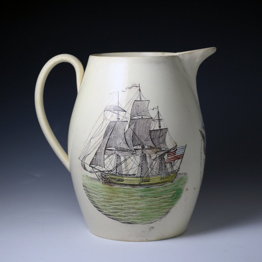 19th Century Antique English Creamware Pottery Pitcher American Independence, circa 1800