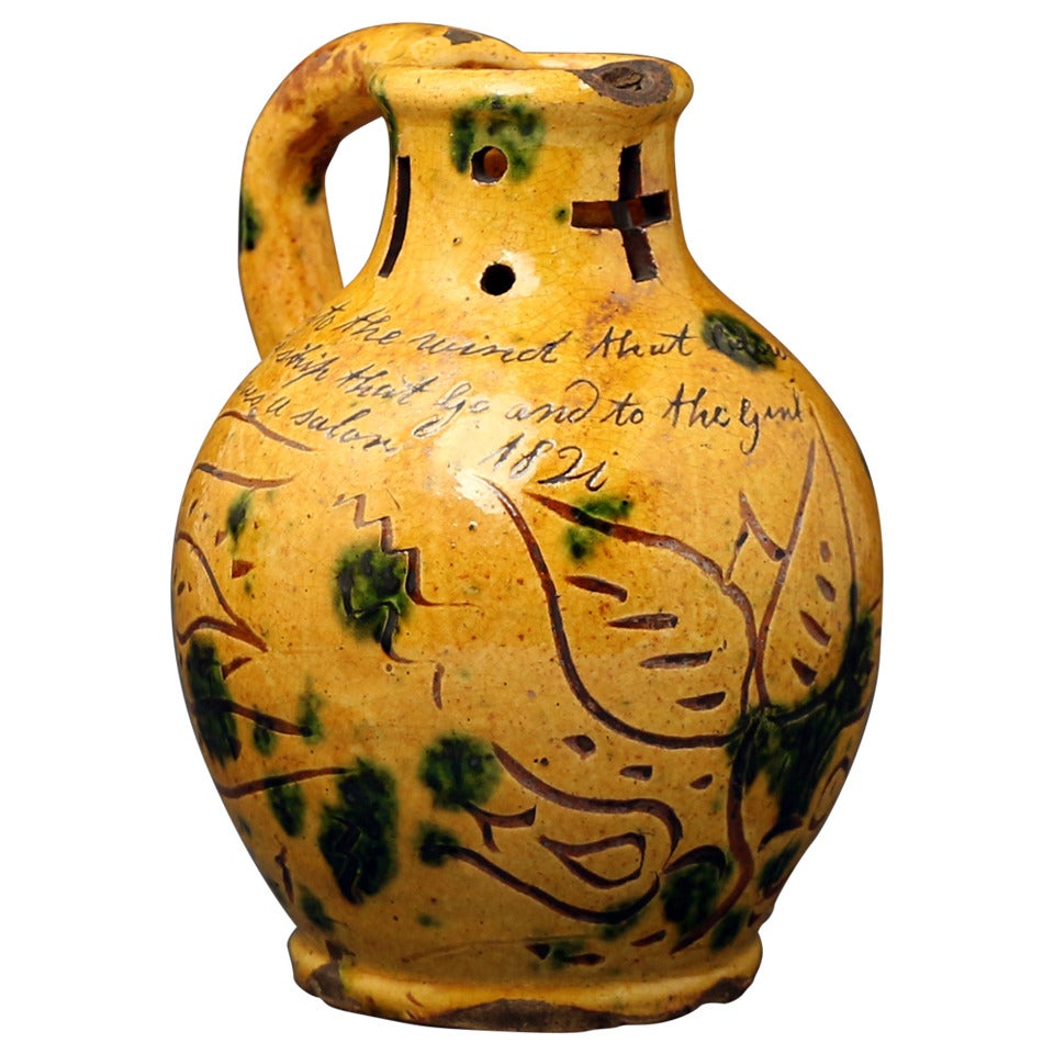 Antique Donyatt Pottery puzzle jug early 19th century Devon England