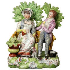 Antique English Bocage Figure Persuasion Staffordshire Pottery Early 19th Century Period