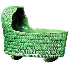 Antique Green Glaze English Pottery Model of a Cradle Late 18th Century Period