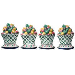 Set of Four Antique Pottery Furniture Rests in the Form of Baskets of Fruit - English 19th Century Period