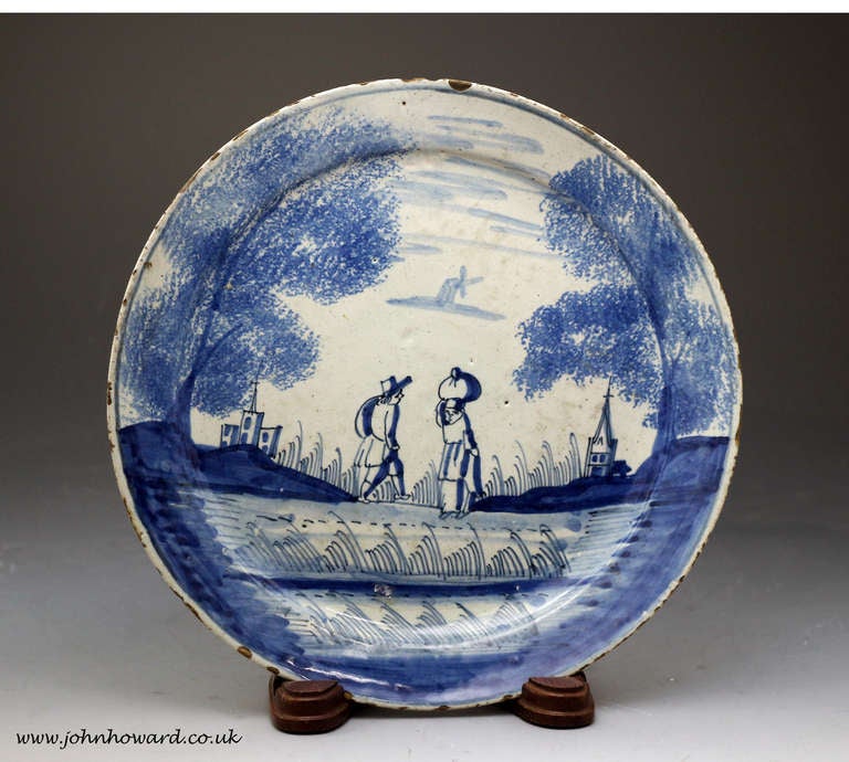 Antique English Delft plate in blue and white, London Delft 18th century period