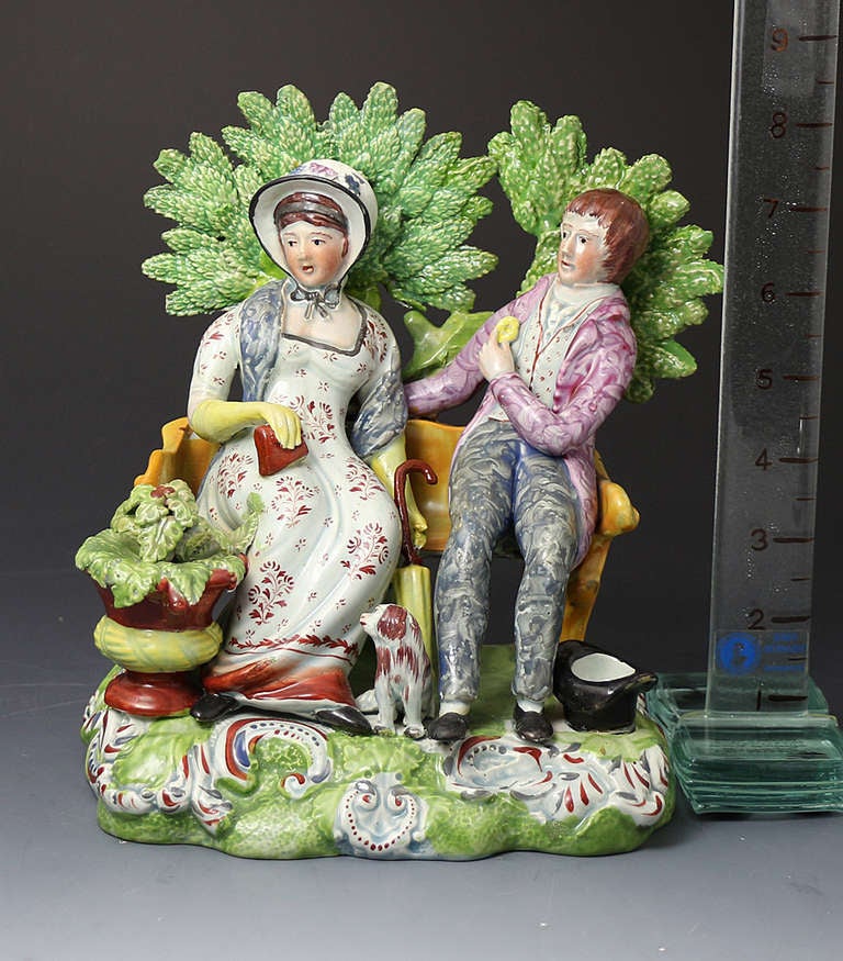 Antique English Bocage Figure Persuasion Staffordshire Pottery Early 19th Century Period 1