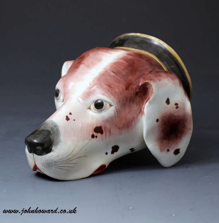 English Antique Hound Head Stirrup Cup from the Derby Workshops Early 19th Century England