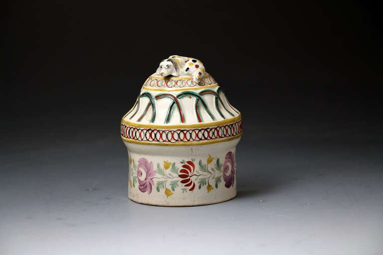 Antique English Staffordshire Poittery of a Bird Feeder with Figure of a Dog Early 19th Century