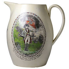 Antique English Creamware Pottery Pitcher American Independence, circa 1800