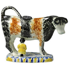 Antique Staffordshire or Yorkshire pottery cow creamer figure