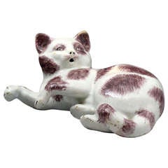 Faience Pottery Model of Playful Cat Mid 19th Century, Probably French