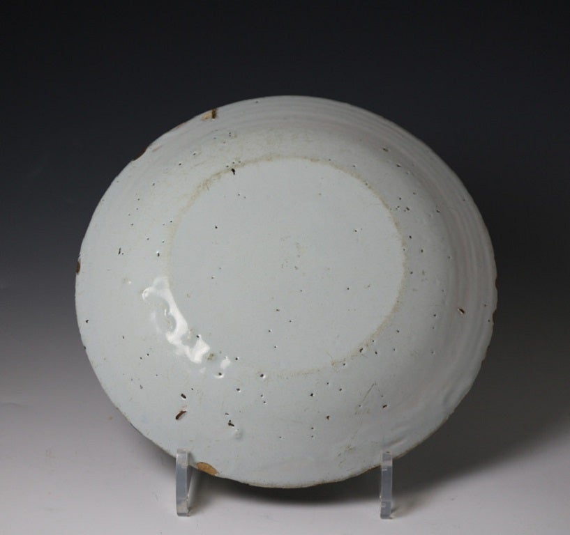 English Delftware Farmyard Plate with Figure of a Rooster