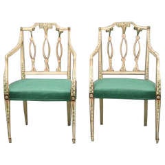Antique Pair of very fine Sheraton painted chairs c. 1795
