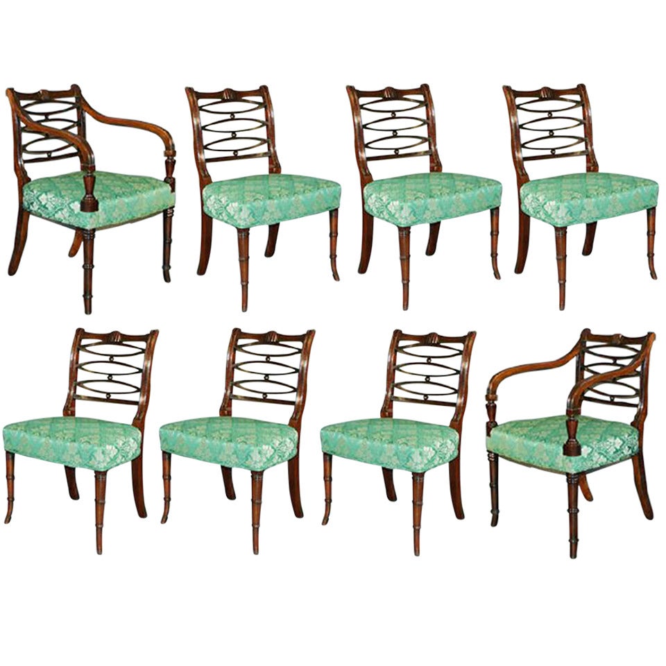 Set von 8 Sheraton-Mahagoni-Stühlen, ca. 1790