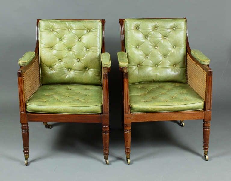 English Antique Pair of Regency Mahogany Bergere Chairs