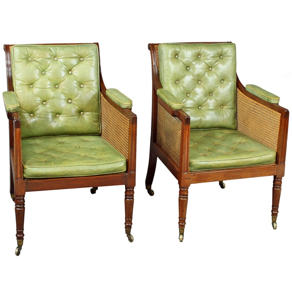 Antique Pair of Regency Mahogany Bergere Chairs