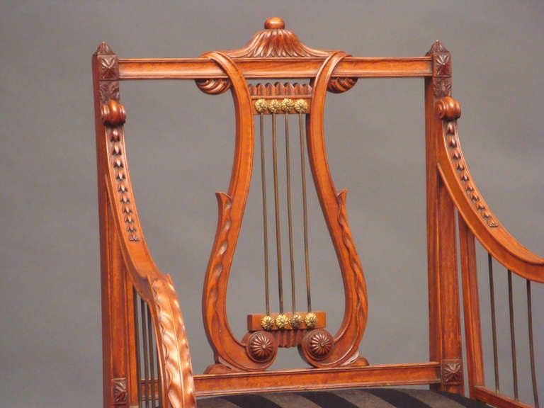 English Antique satinwood lyre back armchair by Gillows of Lancaster For Sale