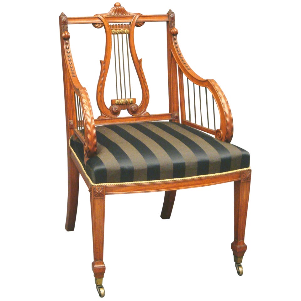 Antique satinwood lyre back armchair by Gillows of Lancaster For Sale