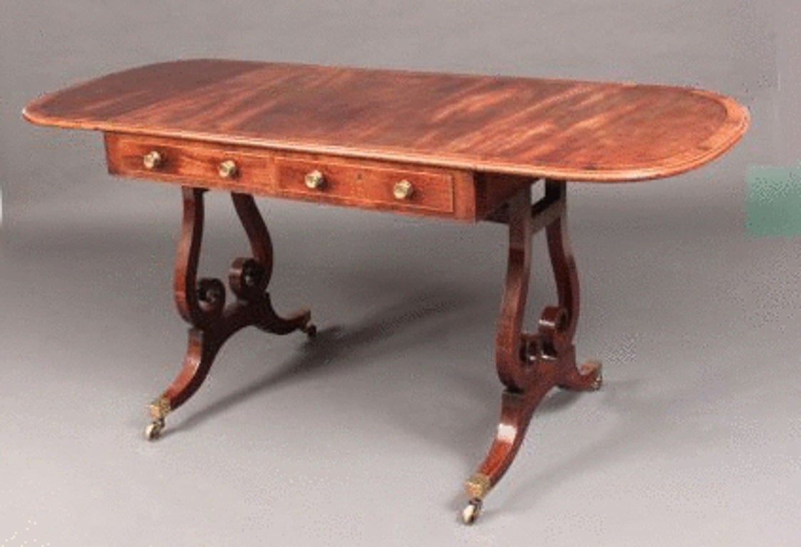 Antique Georgian Mahogany Sofa Table with Lyre Shaped Base
