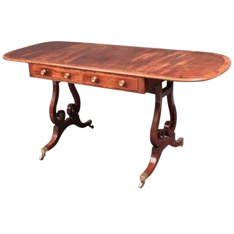 Antique Georgian Mahogany Sofa Table With Lyre Shaped Base Antique Georgian Mahogany Sofa Table With Lyre Shaped Base