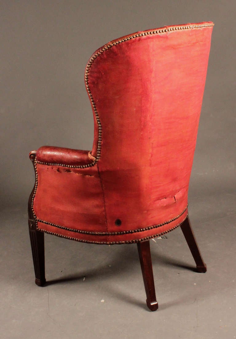 English Antique Mahogany Barrel Back Wing Chair