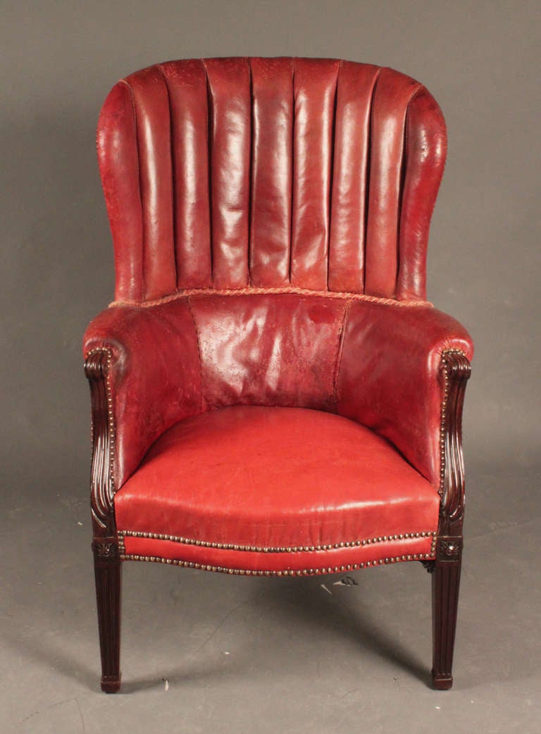 Antique Mahogany Barrel Back Wing Chair In Fair Condition In Bradford-on-Avon, Wiltshire