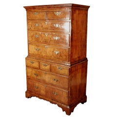 Antique Early Georgian walnut tallboy with chevron banding c.1730