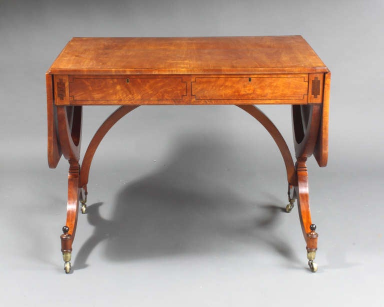 English Antique Satinwood Sofa Table  For Sale