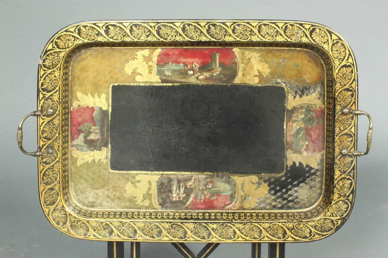An attractive Regency papier mache tray on a modern stand
