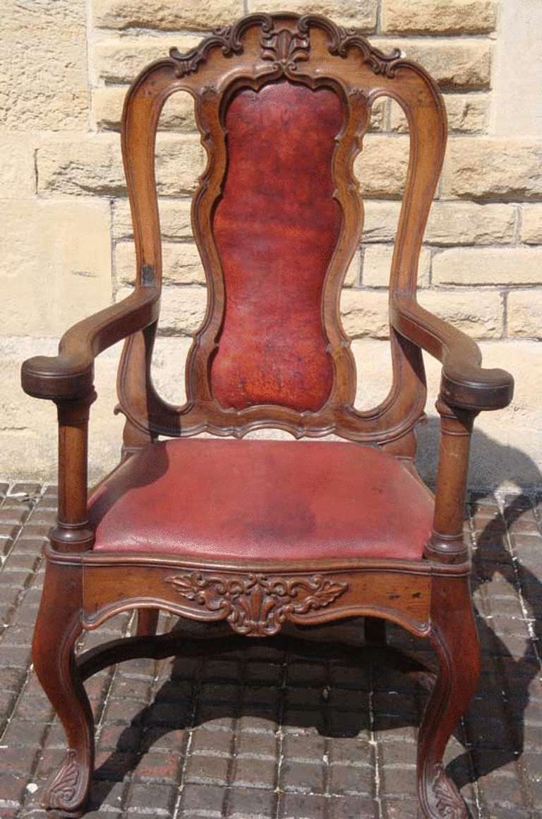 British Colonial Colonially Made Cabriole Leg Open Arm Chair