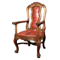 Colonially Made Cabriole Leg Open Arm Chair