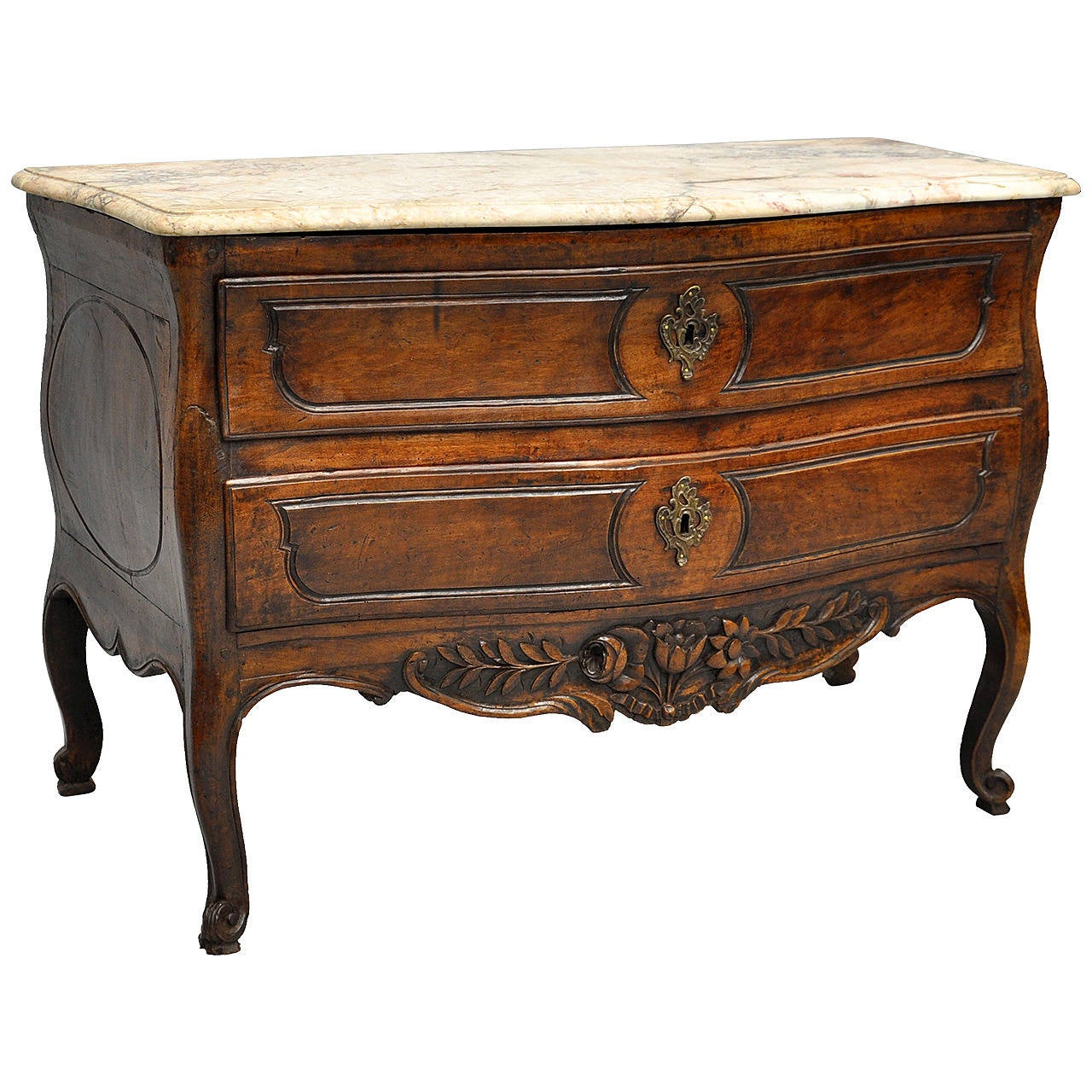 18th Century Louis XV Provencal Walnut Commode with Original Marble Top For Sale