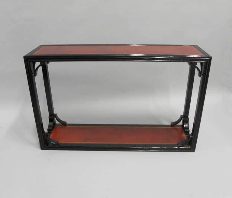 1940s Chinoiserie Red Leather Console