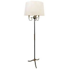 Bronze, Brass and Glass Floor Lamp by French Designer Petitot