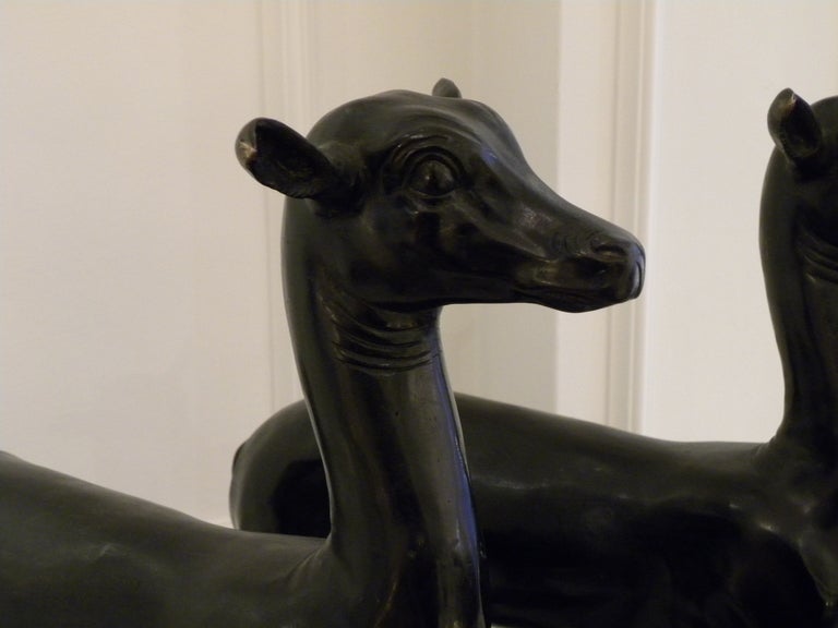 French Pair of 1950s Bronze Pompeii Deer For Sale