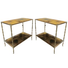 Pair of 1950's French Mottled Mirror Side Tables
