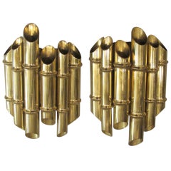 1950's French Brass Bamboo Wall Sconces