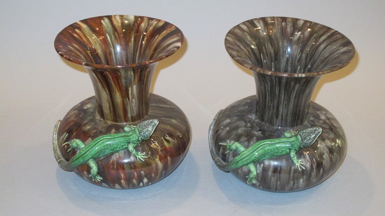 Pair of Late 19th Century Napoleon III Porcelain Lizard Vases