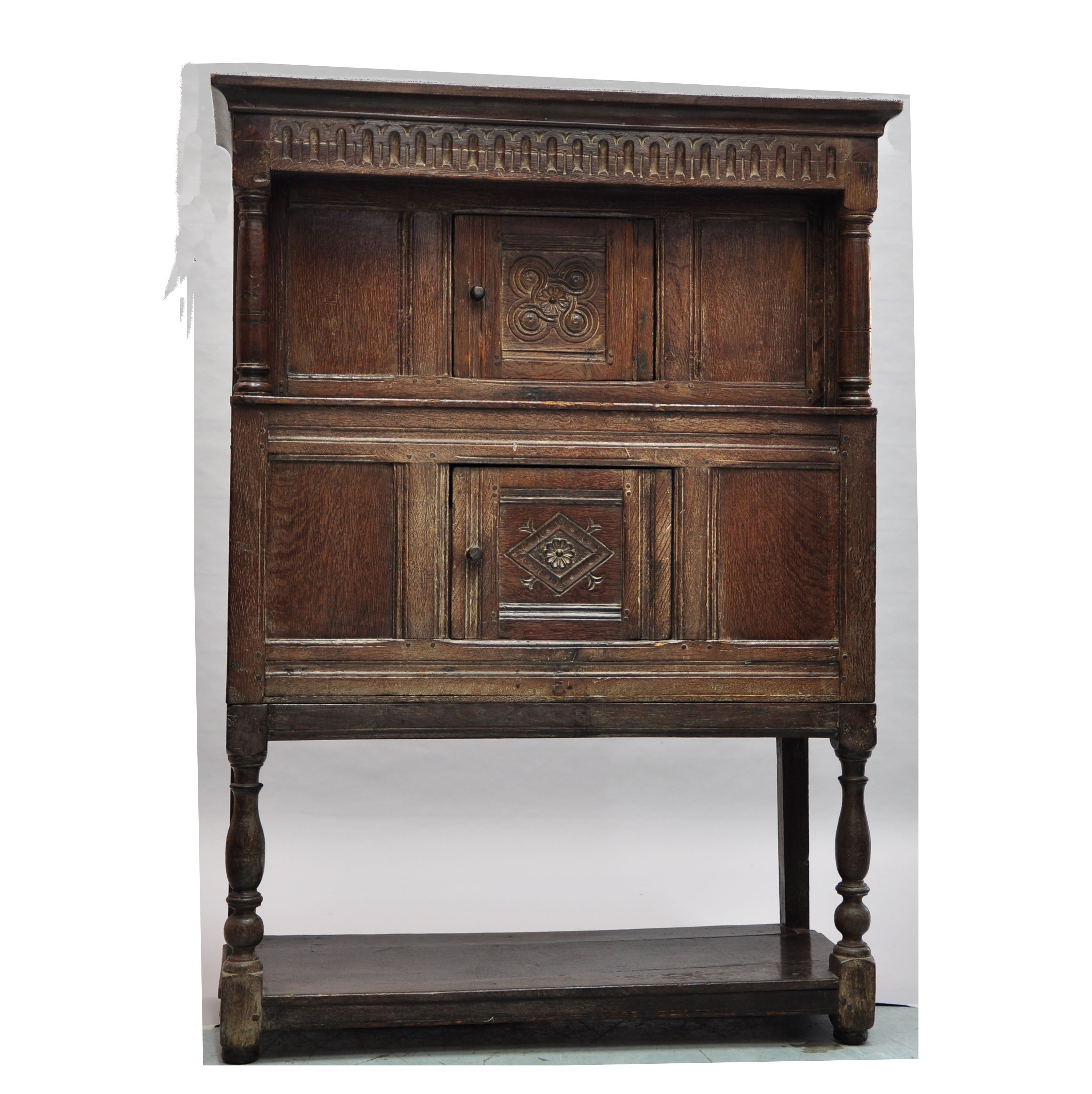 Carved Oak Tudor Cabinet For Sale
