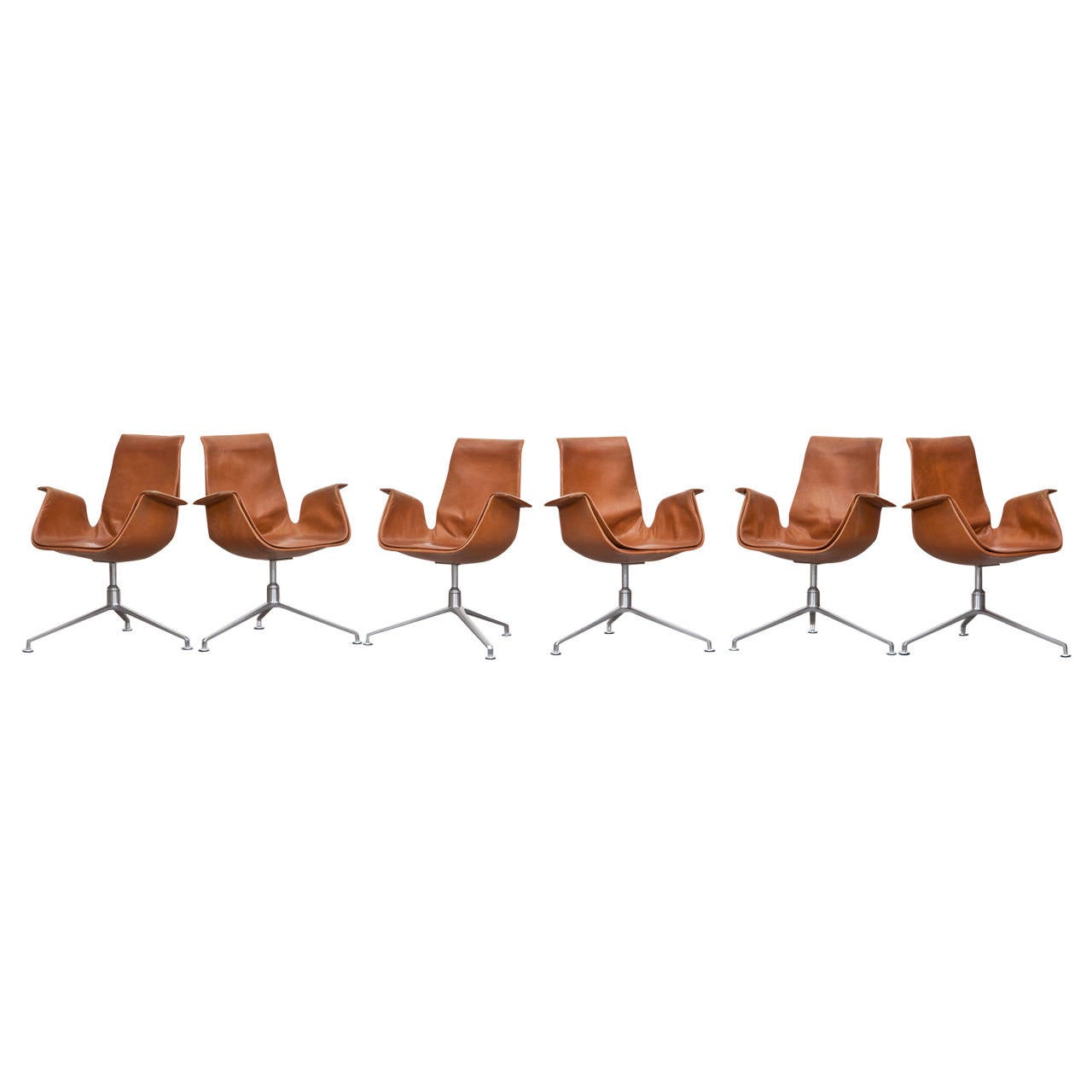 Set of Six Fabricius / Kastholm Armchairs on Swivel Base For Sale