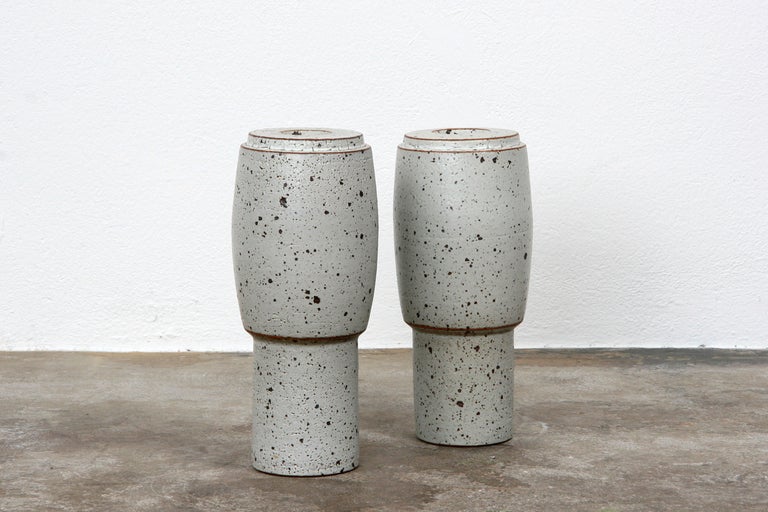 Modern Contemporary grey ceramic Pair of Vases by German Artist Martin Schlotz For Sale