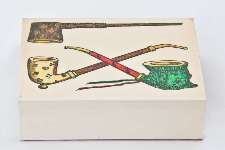 Elaborately decorated motif box designed by Piero Fornasetti, produced by Fornasetti Milano.